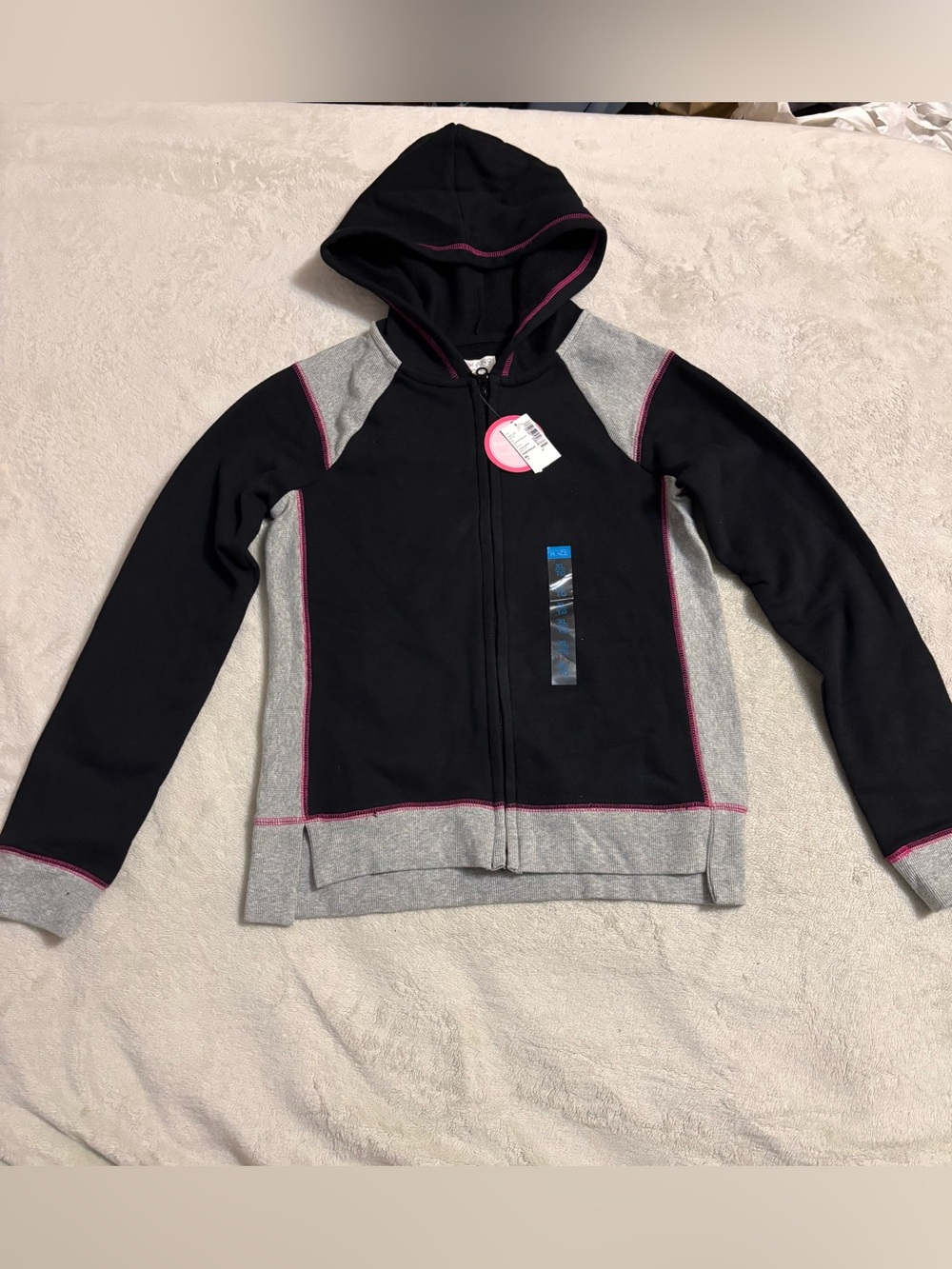 The Children's Place Black & Gray Zip Hooded Sweatshirt with Pink Trim